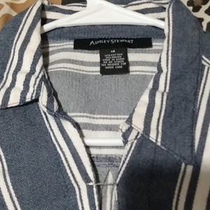 Denim blue and white blouse